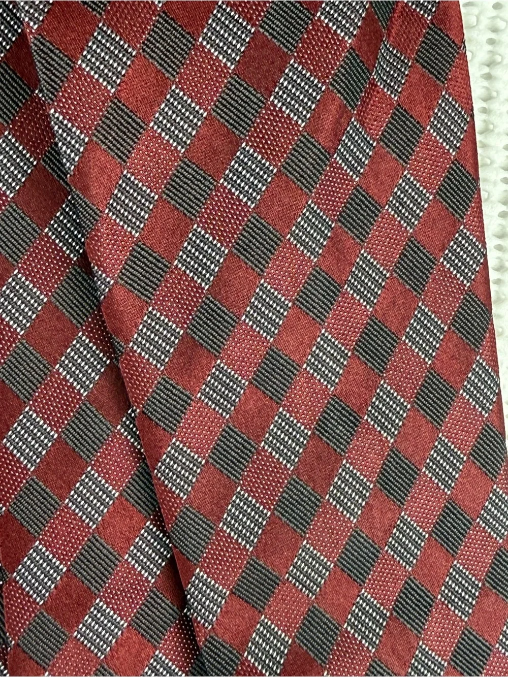Calvin Klein Red and Gray Diamond Check Tie-professional and Classic